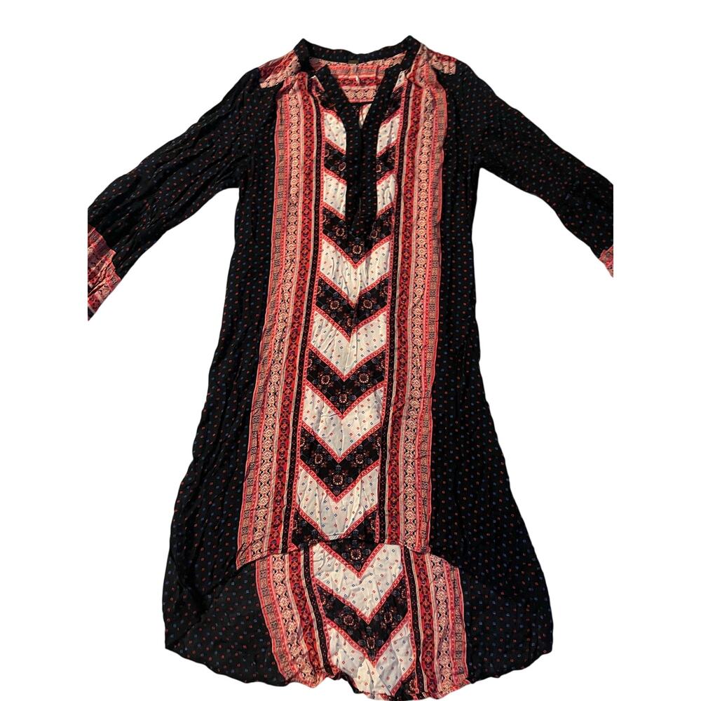 Free People Peacemaker Tunic Dress High Low Boho Tribal Black Combo Tassel small